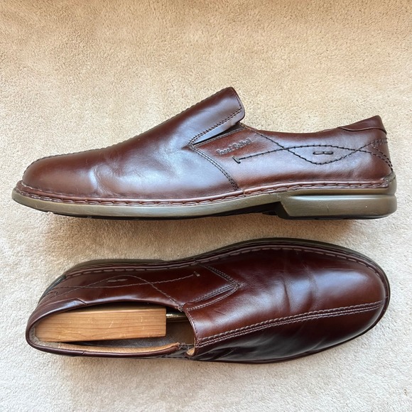 Josef Seibel Men 12 EU 46 Brown Leather Slip On Loafer Shoes Bicycle Toe Casual